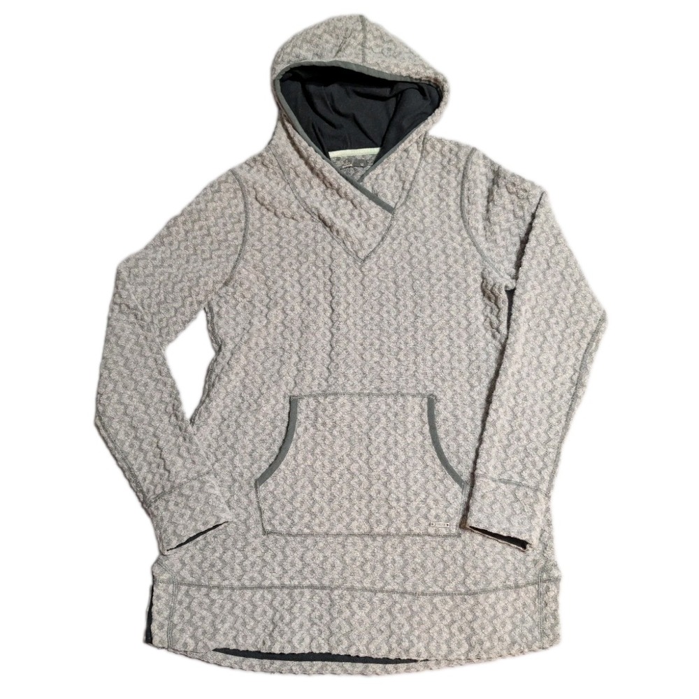 prAna Womens M Gray Chevron Knit Hooded Tunic Pullover Kangaroo Pocket